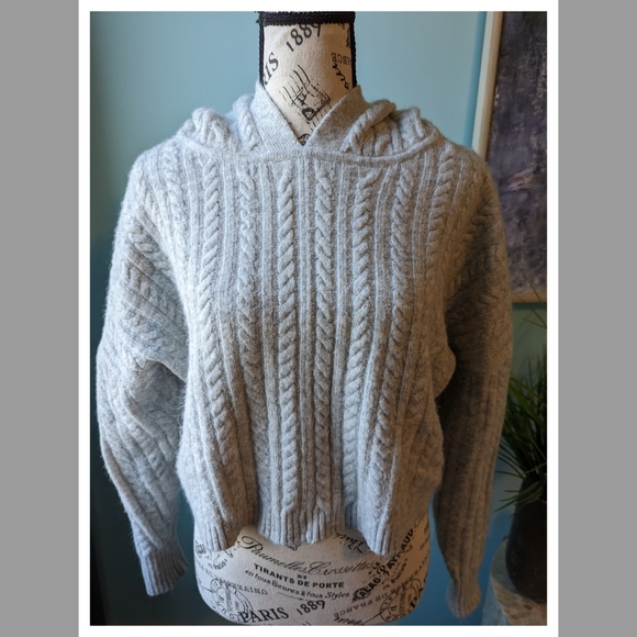 Express Light Grey Hooded Sweater - Picture 10 of 12